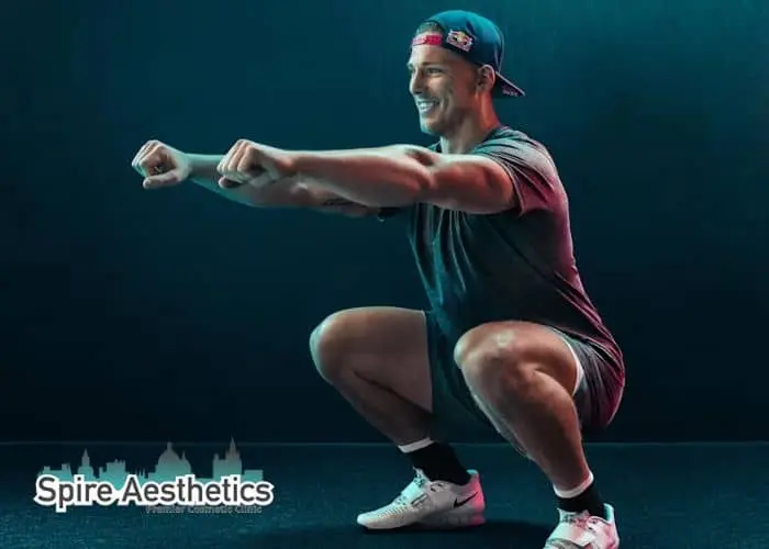 Image of man build leg muscle Coombe through exercise